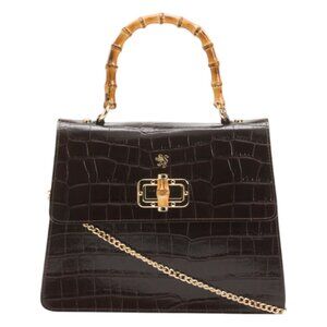 PRATESI Made In Italy Leather Crocodile Turn Lock Satchel With Handle